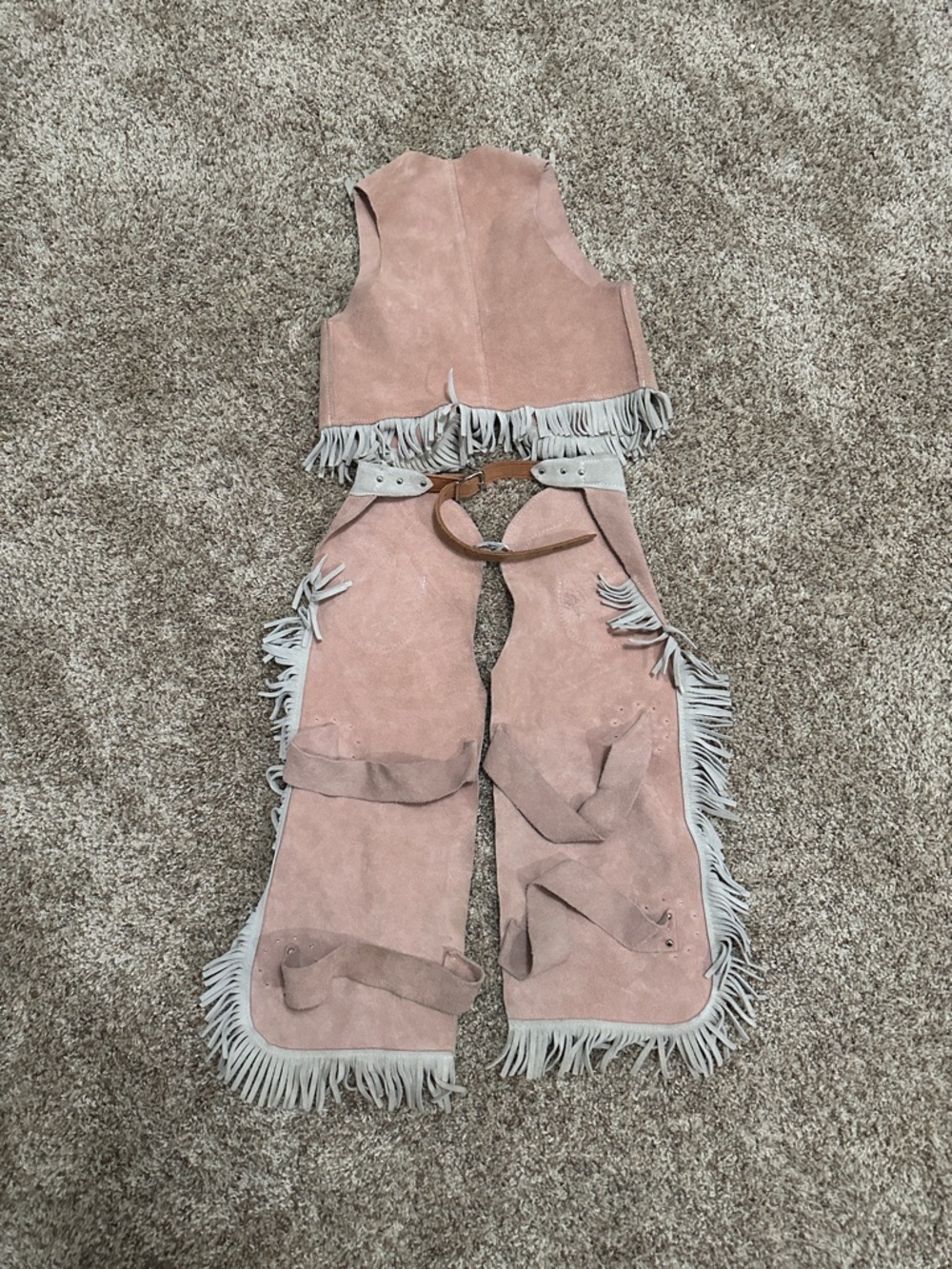 Pink Suede Fringe Western Vest and Chaps Set - Picture 3 of 4